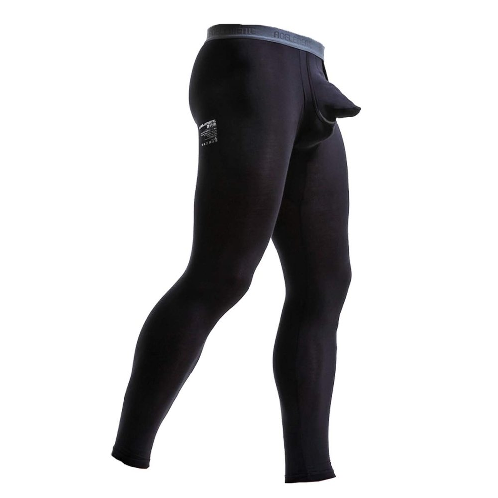 Ouruikia Men's Thermal Underwear Pants Modal Long Johns Tagless Lightweight Thermal Bottoms Separate Pouch (Black, X-Large)