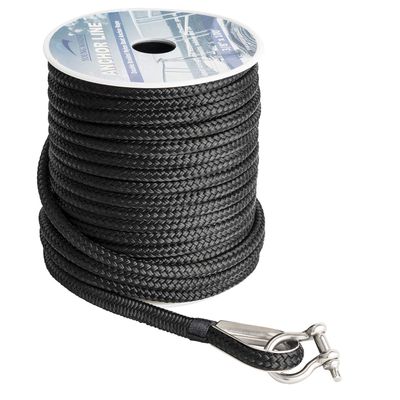 Young Marine Made 3/8 Inch 100FT 150FT Black Nylon Anchor Line Double Braided Anchor Rope/Line with Thimble (3/8" x 150')