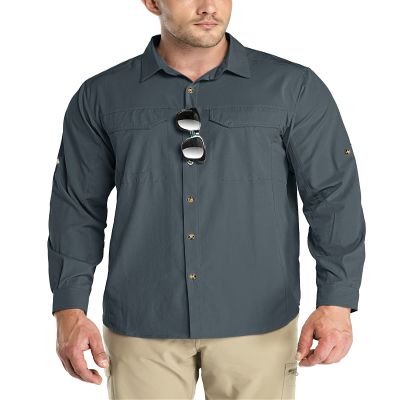Outdoor Ventures Men's UPF 50+ UV Sun Protection SPF Hiking Shirt Long Sleeve Lightweight Quick Dry for Safari Travel Fishing Grey