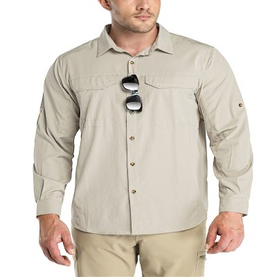 Outdoor Ventures Men's UPF 50+ UV Sun Protection SPF Hiking Shirt Long Sleeve Lightweight Quick Dry for Safari Travel Fishing Khaki