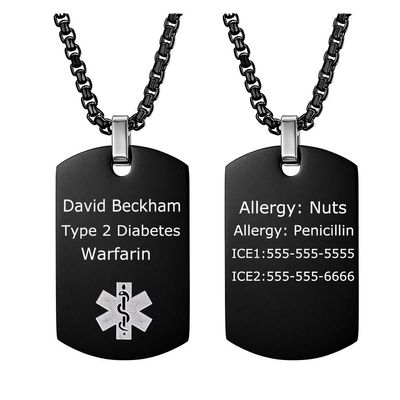 Emergency ID Necklace Pendant for Men - Free Engraving Medical Jewelry