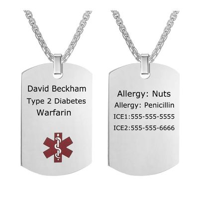 BBX JEWELRY Medical Sign Necklace Medical Alert Necklace ID Pendant for Men with Free Engraving
