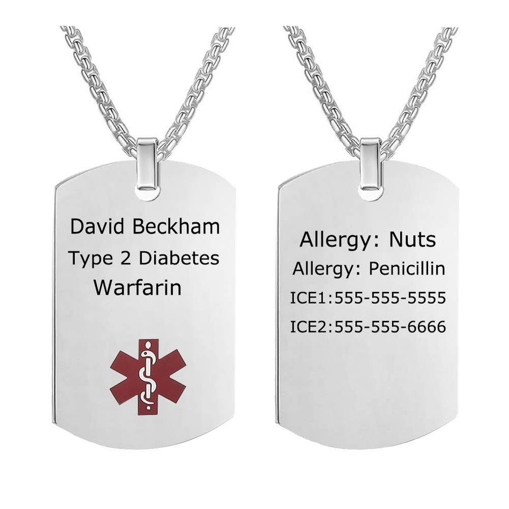 BBX JEWELRY Medical Sign Necklace Medical Alert Necklace ID Pendant for Men with Free Engraving