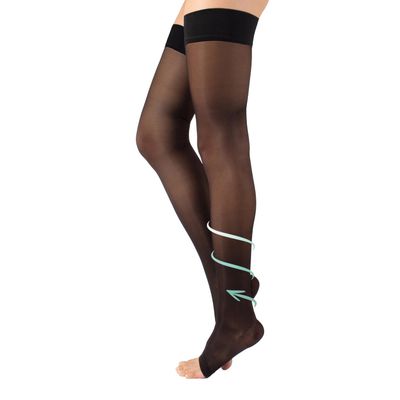 CALZITALY Medical Graduate Compression Stay Ups Open Toe | 18-22 mm/Hg | Black, Skin | S, M, L, XL | 140 DEN | Made in Italy (L, Black)