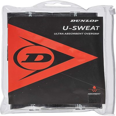 Dunlop Sports U Sweat Overgrip, 12 Grip Bag, Black