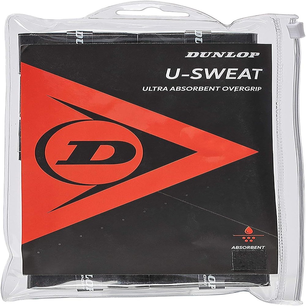 Dunlop Sports U Sweat Overgrip, 12 Grip Bag, Black