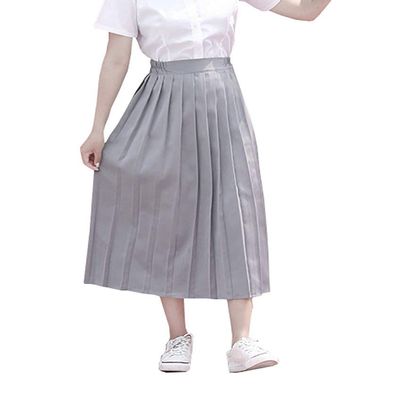 Hoerev Womens Plain Knee Length Ladies School Pleated Skirt,UK 12-14,Grey