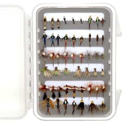 Outdoor Planet 50 Must-Have Fly Fishing Flies Assortment | Waterproof Fly Box | Dry, Wet, Nymph Flies, Caddis | Trout, Steelhead, Stillwater Fishing Lure