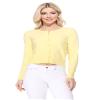 YEMAK Women's Cropped Cardigan Sweater  Long Sleeve Crewneck Basic Classic Casual Button Down Knit Soft Lightweight Top MK5502-Babyyellow-XL view 1