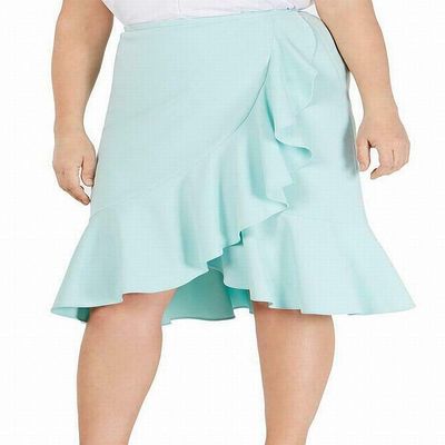 Calvin Klein Womens Plus Ruffled Dressy Midi Skirt Blue 14W