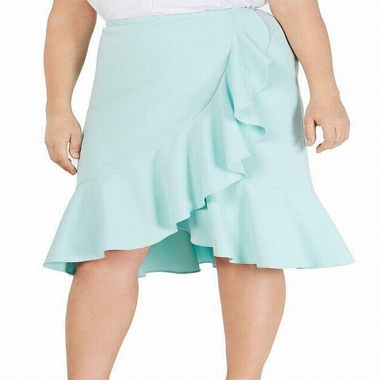 Calvin Klein Womens Plus Ruffled Dressy Midi Skirt Blue 14W