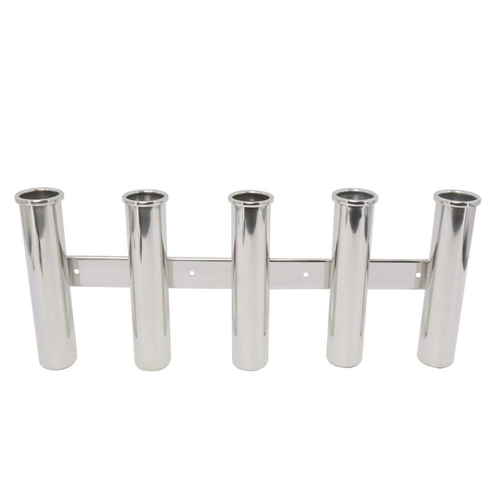 Amarine Made 5 Tube Stainless Steel Fishing Rod Rack Mirror Finish 316 Stainless Steel 5 Rod Rack