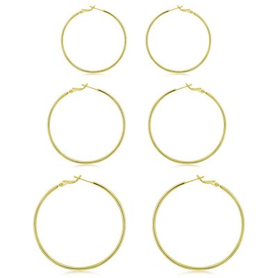 14K Gold Plated Hoop Earrings, 3 Pairs 925 Sterling Silver Big Hoop Earrings Set For Women 40 50 60MM