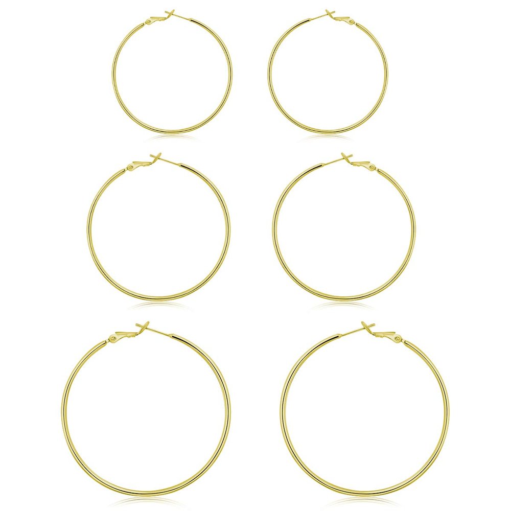 14K Gold Plated Hoop Earrings, 3 Pairs 925 Sterling Silver Big Hoop Earrings Set For Women 40 50 60MM