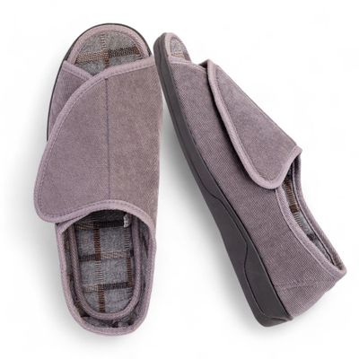 Men's Wide Furry 80-D Memory Foam Diabetic Slipper with Adjustable Closures, Wide Width Warm Plush Fleece Arthritis Edema Swollen Diabetic House Shoes Machine Washable w/Anti Slip Sole