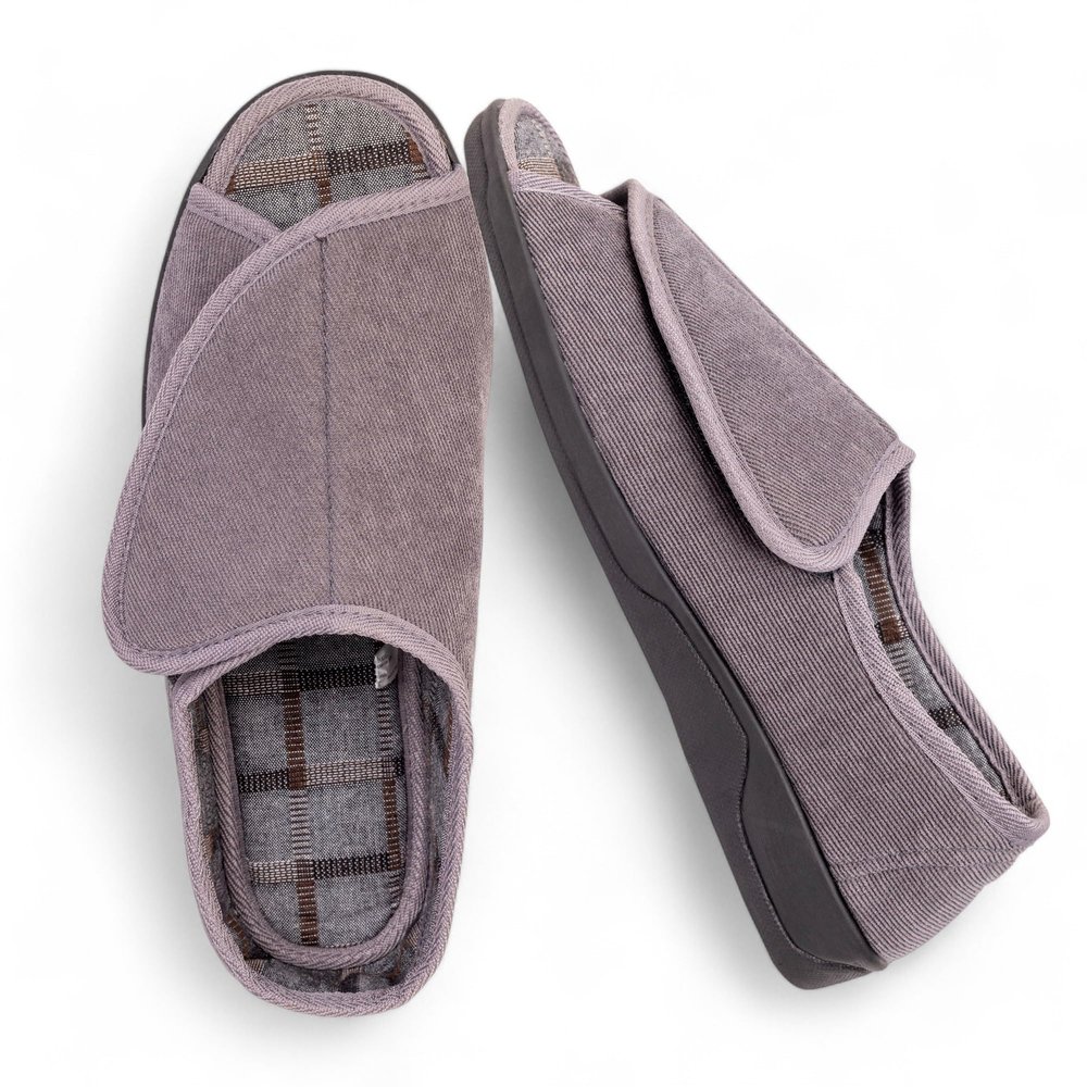 Men's Wide Furry 80-D Memory Foam Diabetic Slipper with Adjustable Closures, Wide Width Warm Plush Fleece Arthritis Edema Swollen Diabetic House Shoes Machine Washable w/Anti Slip Sole