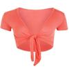 Ladies Short Sleeves Tie Up Cardigan Womens Cropped Bolero Shrug Plain Crop Top (Coral US 4-6) view 1