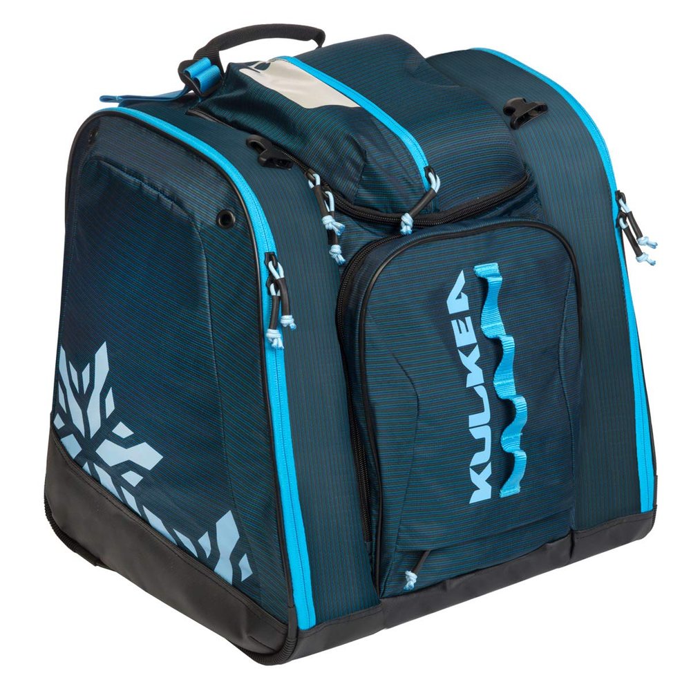 KULKEA Powder Trekker Womens Ski Boot Backpack - Ski Boot Bag With External Helmet Sling For Maximum Gear & Boot Storage - Durable, Spacious, & Water Resistant Backpack - Orchid/Steel Blue (Blue Run)