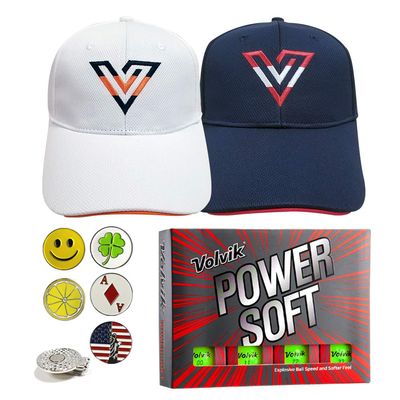 Volvik Power Soft Golf Balls, Gift Set Bundle with 1 Dozen Balls, 2 Color V-Logo Hats, 5 Ball Marker and 1 Magnet hat Clip