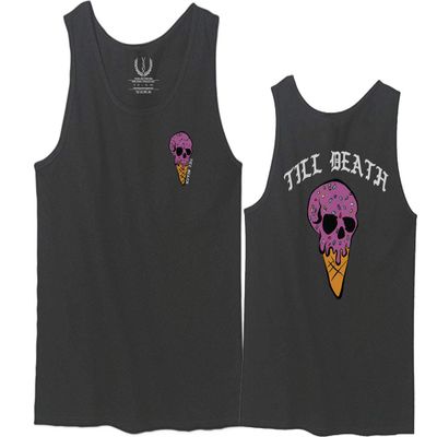 0258. Cool Graphic Candy Ice Cream Skull Summer Till Death Society streetwaer Men's Tank Top (Charcoal, Medium)