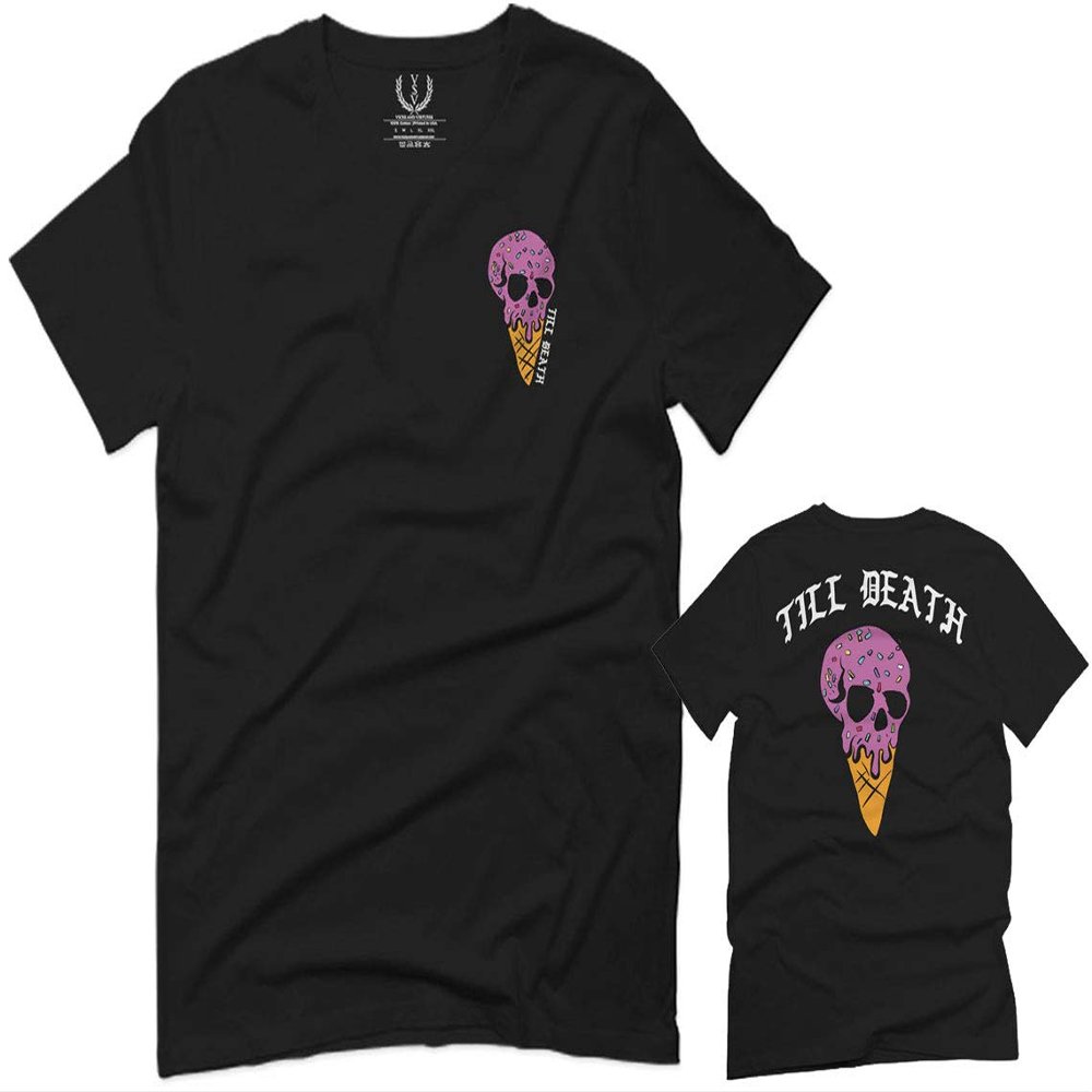 0258. Cool Graphic Candy Ice Cream Skull Summer Till Death Society streetwaer for Men T Shirt (Black 2X-Large)