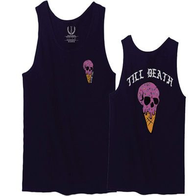 0258. Cool Graphic Candy Ice Cream Skull Summer Till Death Society streetwaer Men's Tank Top (Navy Blue, Medium)