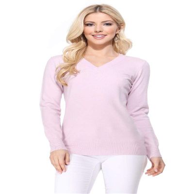 YEMAK Women's Knit Sweater Pullover  Long Sleeve V-Neck Basic Classic Casual Knitted Soft Lightweight T-Shirt Top MK5501-Orchid-L