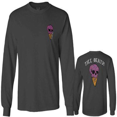 0258. Cool Graphic Candy Ice Cream Skull Summer Till Death Society streetwaer Men's Long Sleeve t Shirt (Characol, X-Large)