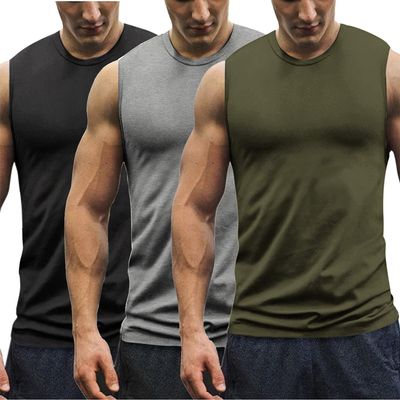 COOFANDY Men's 3 Pack Workout Tank Tops Gym Muscle Tee Bodybuilding Fitness Sleeveless T Shirts 01-Black/Medium Grey/Army Green X-Large