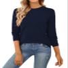 QUALFORT Sweaters for Women Crewneck Sweater 100% Cotton Soft Knit Pullover Tops Navy Medium view 1