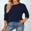 QUALFORT Sweaters for Women Crewneck Sweater 100% Cotton Soft Knit Pullover Tops Navy Medium view 3