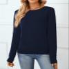 QUALFORT Sweaters for Women Crewneck Sweater 100% Cotton Soft Knit Pullover Tops Navy Medium view 4