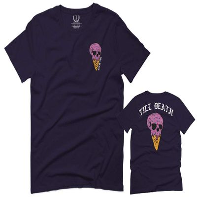 0258. Cool Graphic Candy Ice Cream Skull Summer Till Death Society streetwaer for Men T Shirt (Navy Blue, 2X-Large)