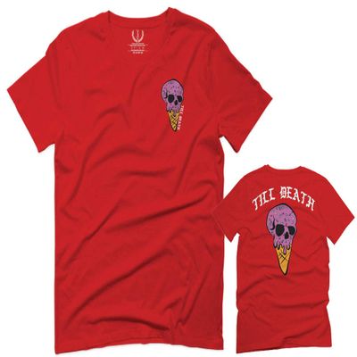 0258. Cool Graphic Candy Ice Cream Skull Summer Till Death Society streetwaer for Men T Shirt (Red, 2X-Large)