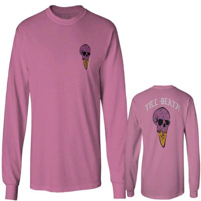 0258. Cool Graphic Candy Ice Cream Skull Summer Till Death Society streetwaer Men's Long Sleeve t Shirt (Pink X-Large)