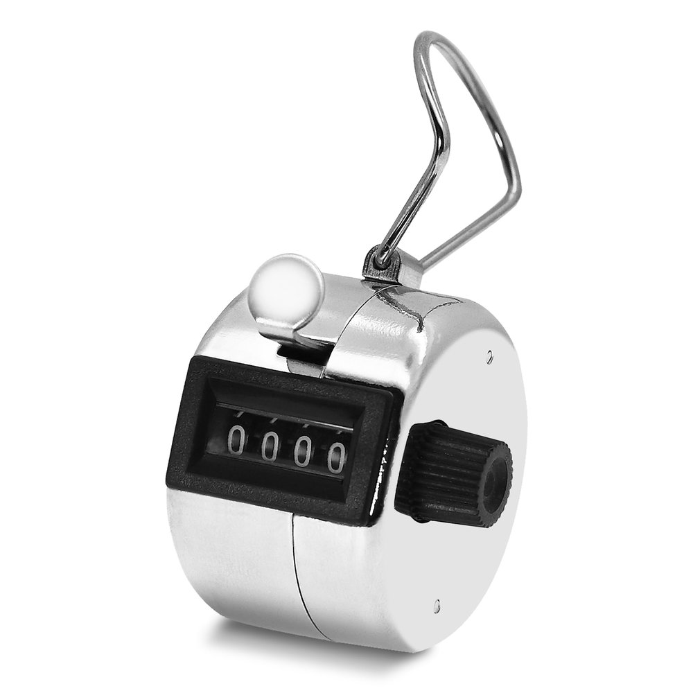 AMTAST 4 Digi Handheld Counter Clicker Silver Metal Clicker to Count Up and Down Pitch Counter Clicker for Golf Sports School Events Stadium Office