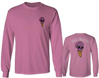 0258. Cool Graphic Candy Ice Cream Skull Summer Till Death Society streetwaer Men's Long Sleeve t Shirt (Pink 2X Large)