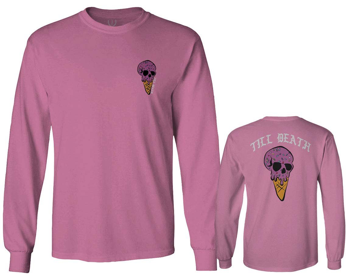0258. Cool Graphic Candy Ice Cream Skull Summer Till Death Society streetwaer Men's Long Sleeve t Shirt (Pink 2X Large)