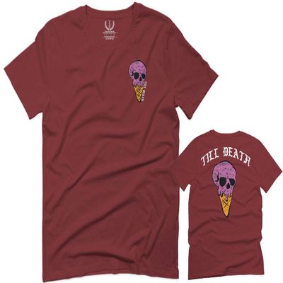 0258. Cool Graphic Candy Ice Cream Skull Summer Till Death Society streetwaer for Men T Shirt (Maroon, 2X Largel)