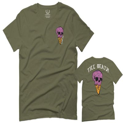 0258. Cool Graphic Candy Ice Cream Skull Summer Till Death Society streetwaer for Men T Shirt (Olive Green, 2X-Large)