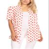 Basic Short Sleeve Open Front Pattern Print Polka Dot Cardigan S-3XL Made in USA Polka White Red 3XL view 1