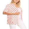 Basic Short Sleeve Open Front Pattern Print Polka Dot Cardigan S-3XL Made in USA Polka White Red 3XL view 2