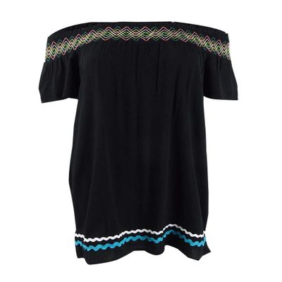 Miken Women's Embroidered Off-The-Shoulder Dress Swim Cover-Up (S, Black)