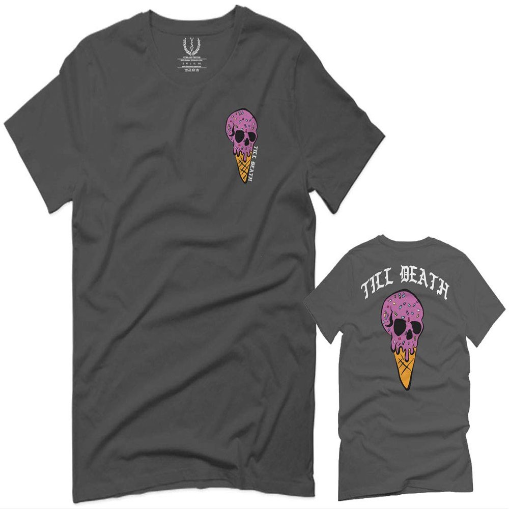 0258. Cool Graphic Candy Ice Cream Skull Summer Till Death Society streetwaer for Men T Shirt (Charcoal, 2X-Large)
