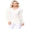 YEMAK Women's Knit Sweater Pullover  Long Sleeve V-Neck Basic Classic Casual Knitted Soft Lightweight T-Shirt Top MK5501-Ivory-M view 1