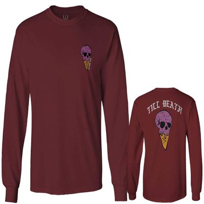 0258. Cool Graphic Candy Ice Cream Skull Summer Till Death Society streetwaer Men's Long Sleeve t Shirt (Maroon Large)