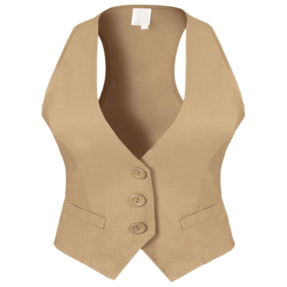 Design by Olivia Women's Dressy Casual Versatile Racerback Vest Tuxedo Suit Waistcoat Taupe L