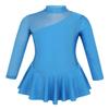 YEAHDOR Girls' Kids Figure Ice Skating Dress Mesh Splice Long Sleeve Mock Neck Ballet Dance Gymnastic Tutu Skirted Leotard Blue 8 view 1