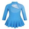 YEAHDOR Girls' Kids Figure Ice Skating Dress Mesh Splice Long Sleeve Mock Neck Ballet Dance Gymnastic Tutu Skirted Leotard Blue 8 view 2
