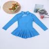 YEAHDOR Girls' Kids Figure Ice Skating Dress Mesh Splice Long Sleeve Mock Neck Ballet Dance Gymnastic Tutu Skirted Leotard Blue 8 view 3